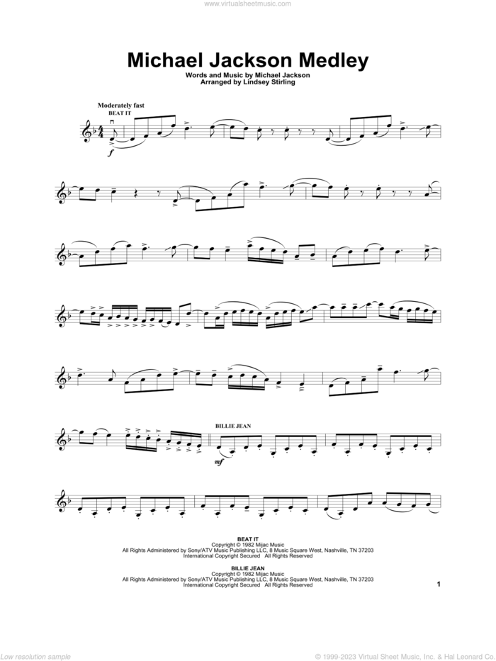 Michael Jackson Medley sheet music for violin solo by Lindsey Stirling and Michael Jackson, intermediate skill level