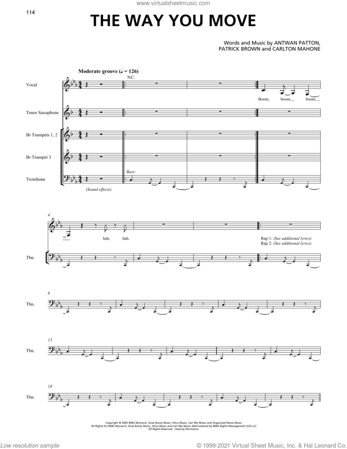 The Way You Move (feat. Sleepy Brown) (Horn Section) sheet music for chamber ensemble (Transcribed Score) by OutKast, Antwon Patton, Cartlon Mahone and Patrick Brown, intermediate skill level