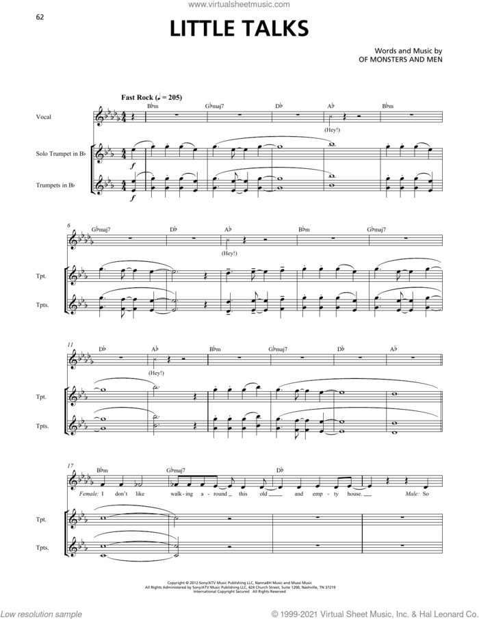 Little Talks (Horn Section) sheet music for chamber ensemble (Transcribed Score) by Of Monsters And Men, intermediate skill level