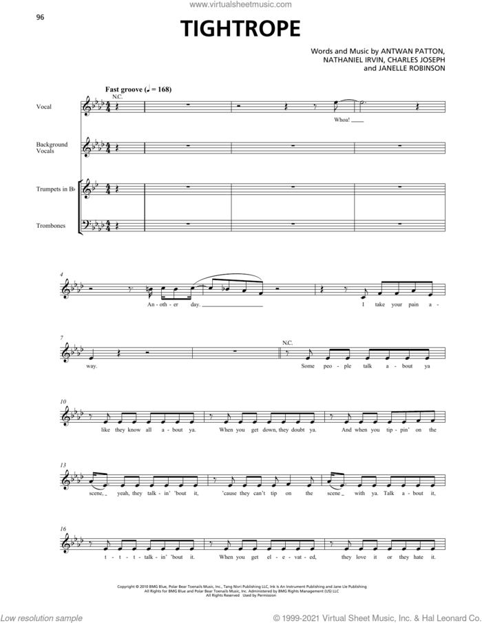 Tightrope (Horn Section) sheet music for chamber ensemble (Transcribed Score) by Janelle Monáe, Antwan Patton, Charles Joseph, Janelle Robinson and Nathaniel Irvin, intermediate skill level