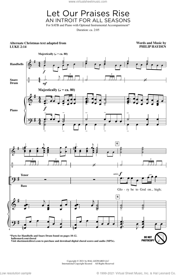 Let Our Praises Rise (An Introit For All Seasons) sheet music for choir (SATB: soprano, alto, tenor, bass) by Philip Hayden, intermediate skill level