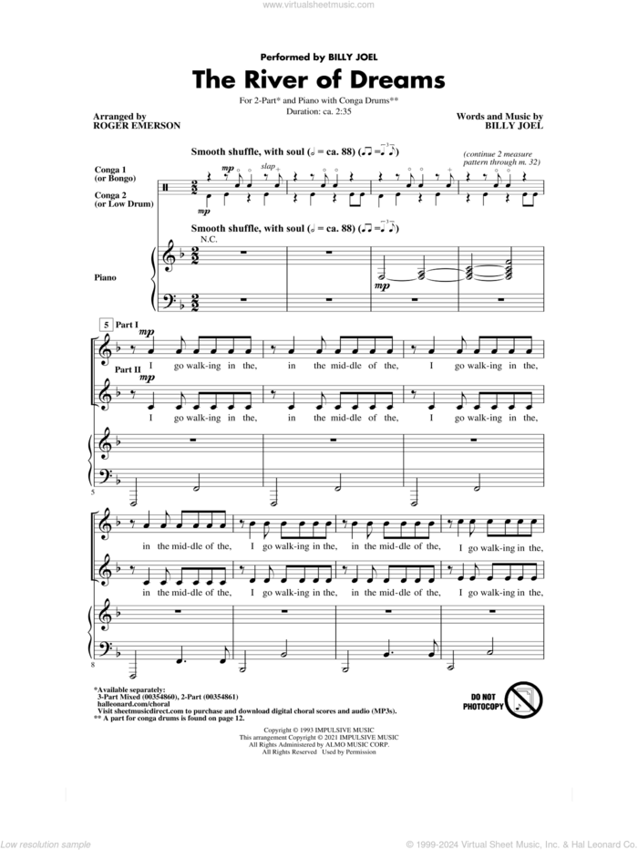 The River Of Dreams (arr. Roger Emerson) sheet music for choir (2-Part) by Billy Joel and Roger Emerson, intermediate duet