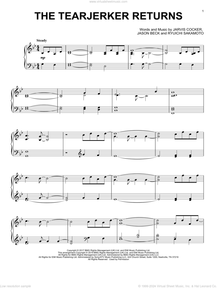 The Tearjerker Returns sheet music for piano solo by Jarvis Cocker & Chilly Gonzales, Jarvis Cocker, Jason Beck and Ryuichi Sakamoto, classical score, intermediate skill level