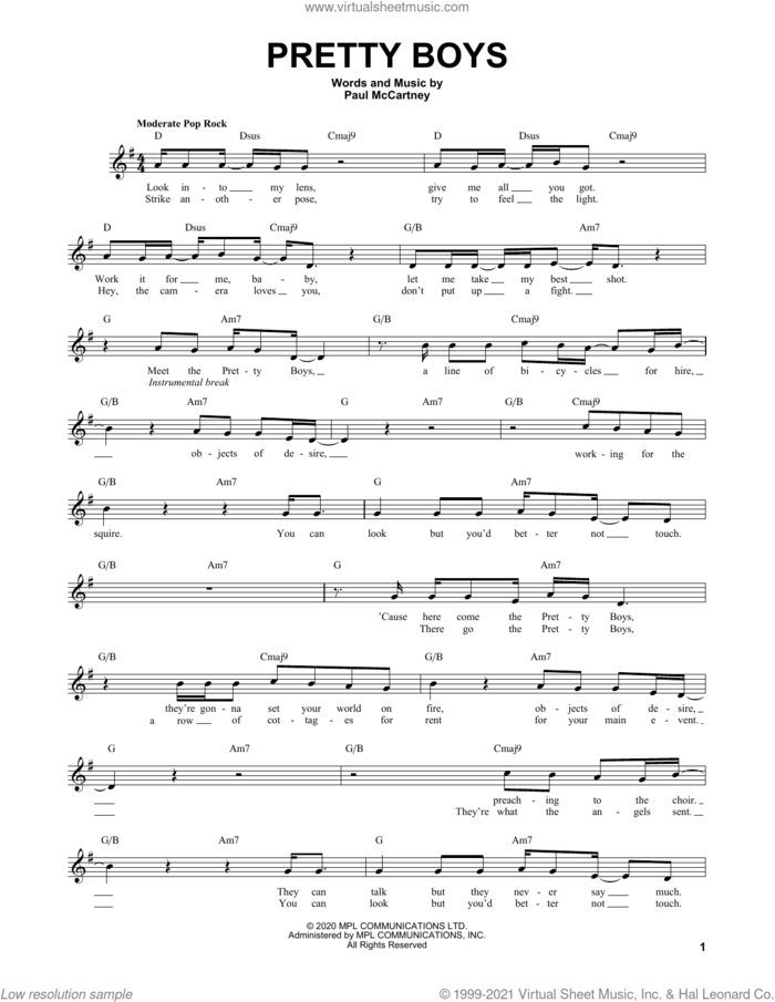 Pretty Boys sheet music for voice and other instruments (fake book) by Paul McCartney, intermediate skill level