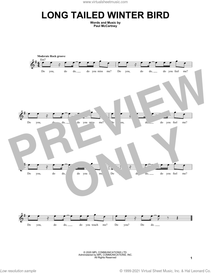 Long Tailed Winter Bird sheet music for voice and other instruments (fake book) by Paul McCartney, intermediate skill level
