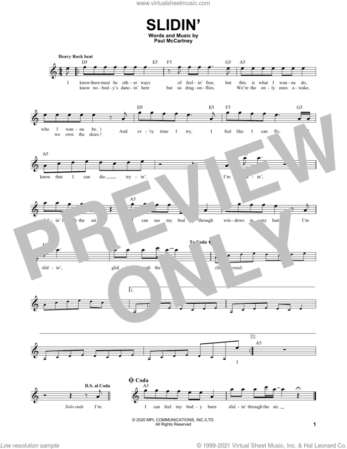 Slidin' sheet music for voice and other instruments (fake book) by Paul McCartney, intermediate skill level