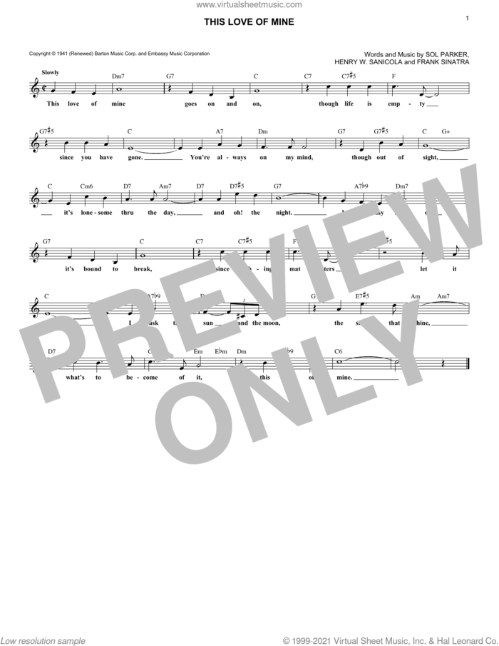 This Love Of Mine sheet music for voice and other instruments (fake book) by Frank Sinatra, Henry W. Sanicola and Sol Parker, intermediate skill level