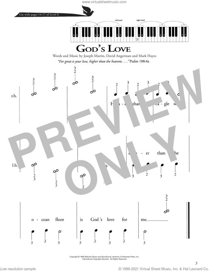 God's Love sheet music for piano solo (method) by Joseph Martin, David Angerman and Mark Hayes, David Angerman, Joseph M. Martin and Mark Hayes, beginner piano (method)