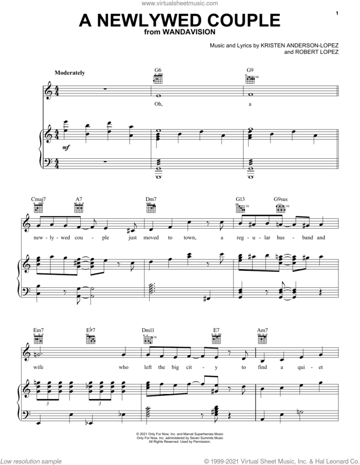 A Newlywed Couple (from WandaVision) sheet music for voice, piano or guitar by Robert Lopez, Kristen Anderson-Lopez and Kristen Anderson-Lopez & Robert Lopez, intermediate skill level