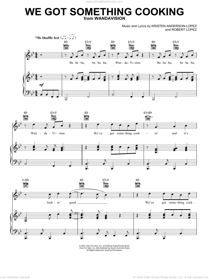 We Got Something Cookin' (from WandaVision) sheet music for voice, piano or guitar by Robert Lopez, Kristen Anderson-Lopez and Kristen Anderson-Lopez & Robert Lopez, intermediate skill level