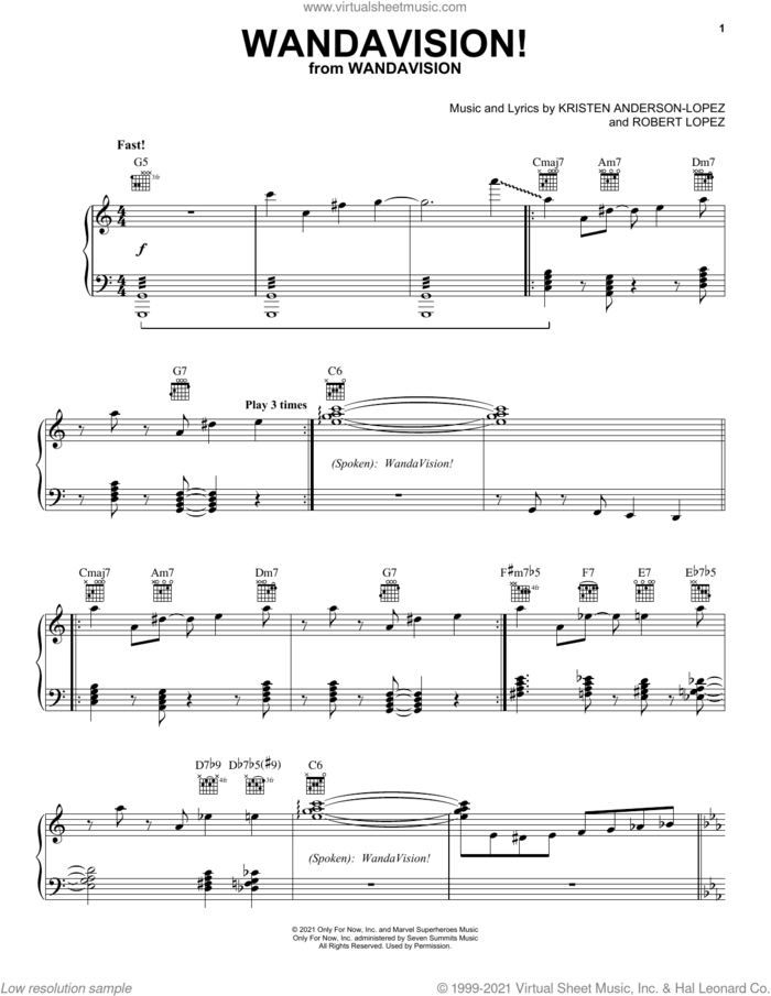 WandaVision! sheet music for voice, piano or guitar by Robert Lopez, Kristen Anderson-Lopez and Kristen Anderson-Lopez & Robert Lopez, intermediate skill level