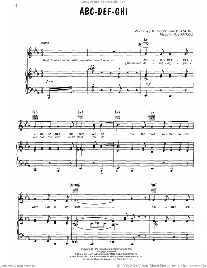 ABC-DEF-GHI (from Sesame Street) sheet music for voice, piano or guitar by Big Bird, Jim Henson, Joe Raposo and Jon Stone, intermediate skill level