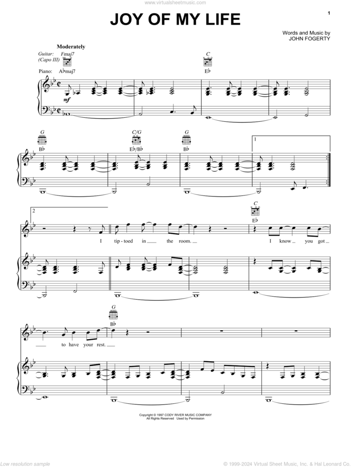 Joy Of My Life sheet music for voice, piano or guitar by Chris Stapleton and John Fogerty, intermediate skill level