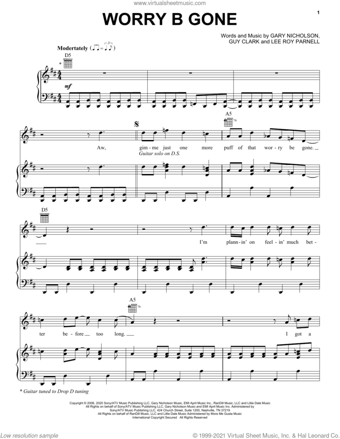Worry B Gone sheet music for voice, piano or guitar by Chris Stapleton, Gary Nicholson, Guy Clark and Lee Roy Parnell, intermediate skill level