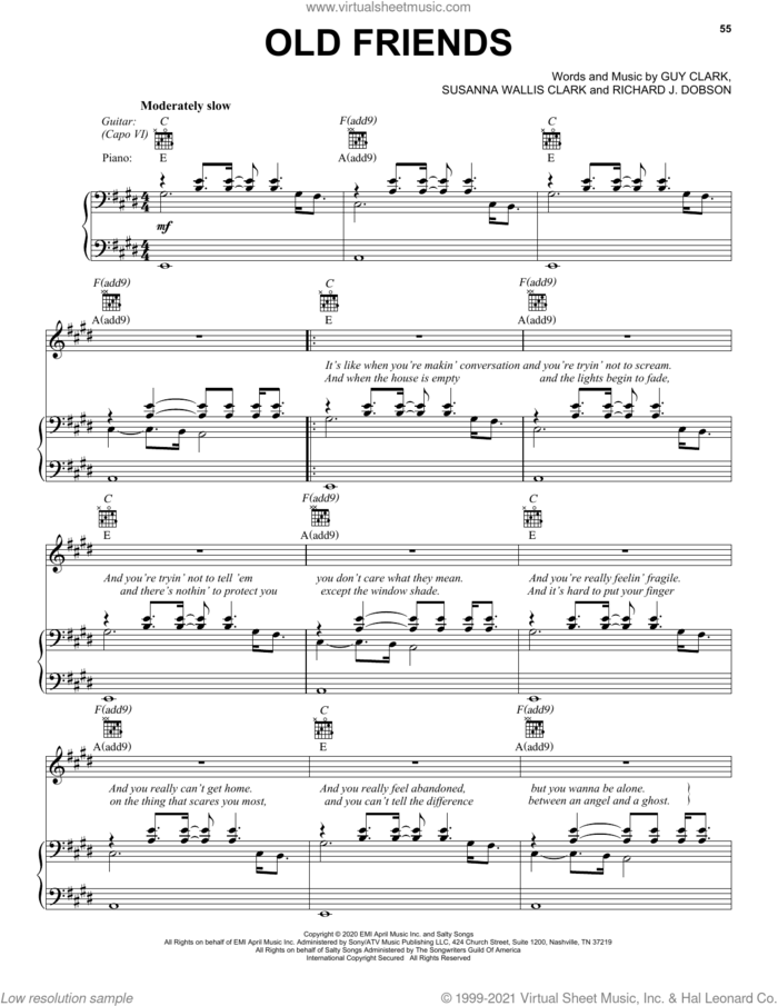 Old Friends sheet music for voice, piano or guitar by Chris Stapleton, Guy Clark, Richard J. Dobson and Susanna Wallis Clark, intermediate skill level