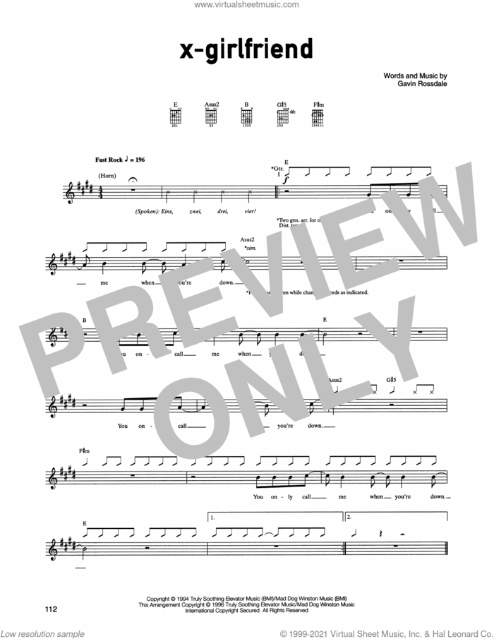 X-Girlfriend sheet music for guitar (tablature) by Gavin Rossdale, intermediate skill level