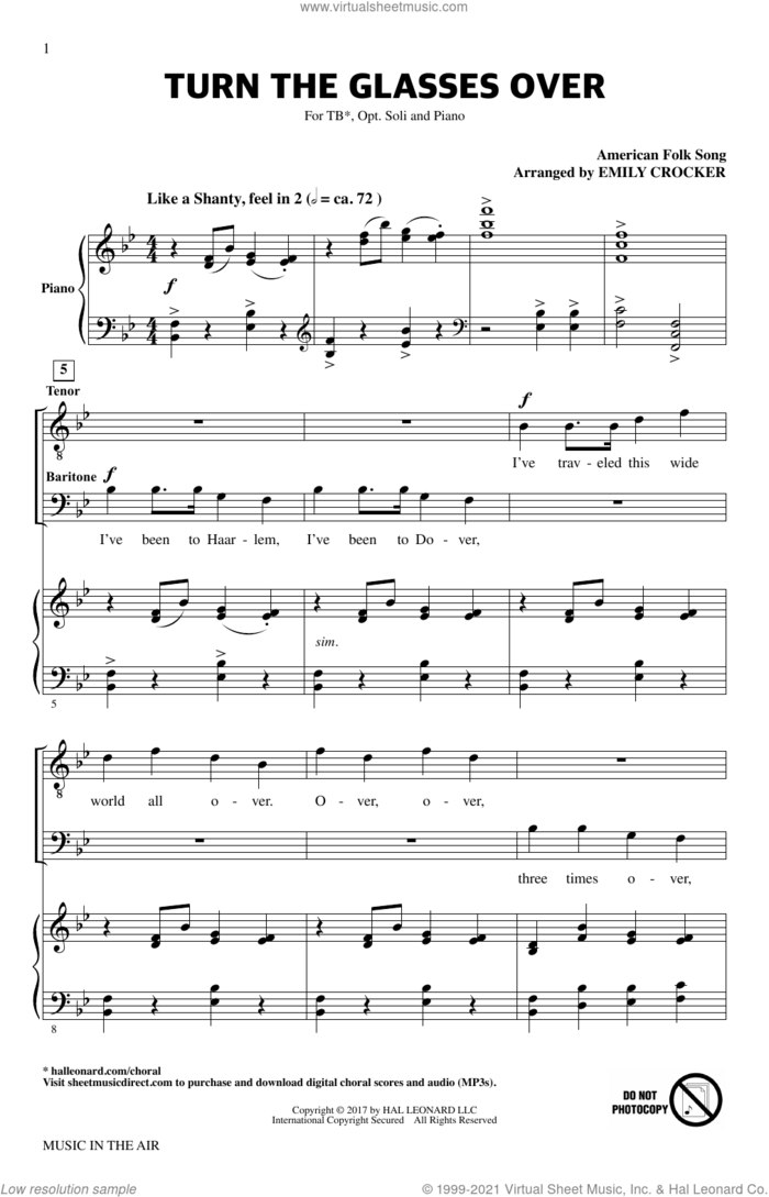 Turn The Glasses Over (from Music In The Air) sheet music for choir (TB: tenor, bass) by Emily Crocker and Miscellaneous, intermediate skill level