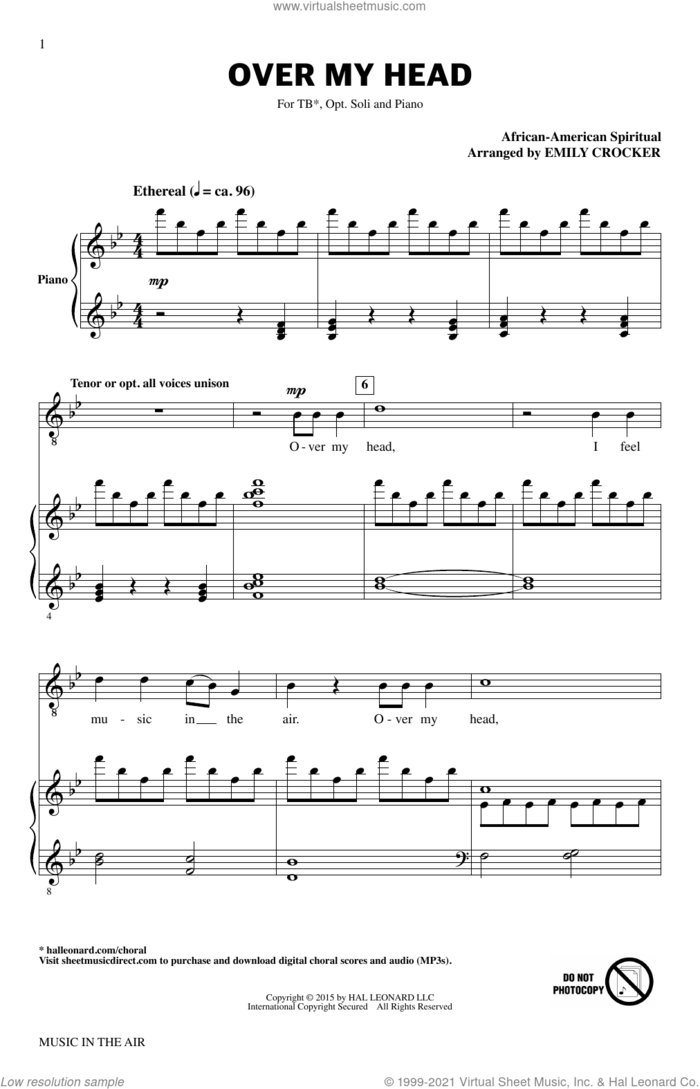 Over My Head (from Music In The Air) sheet music for choir (TB: tenor, bass) by Emily Crocker and Miscellaneous, intermediate skill level