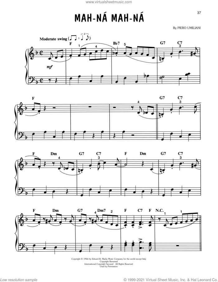 Mah-Na Mah-Na sheet music for piano solo by The Muppets, Jim Henson and Piero Umiliani, easy skill level