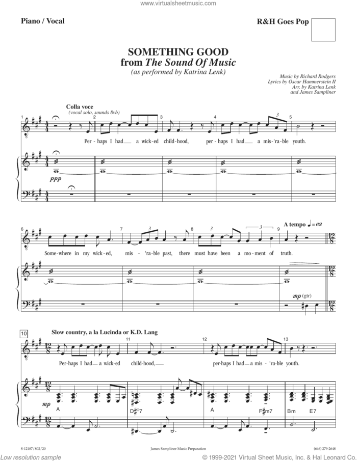 Something Good [R&H Goes Pop! version] (from The Sound Of Music) sheet music for voice and piano by Richard Rodgers, James Sampliner and Katrina Lenk, intermediate skill level