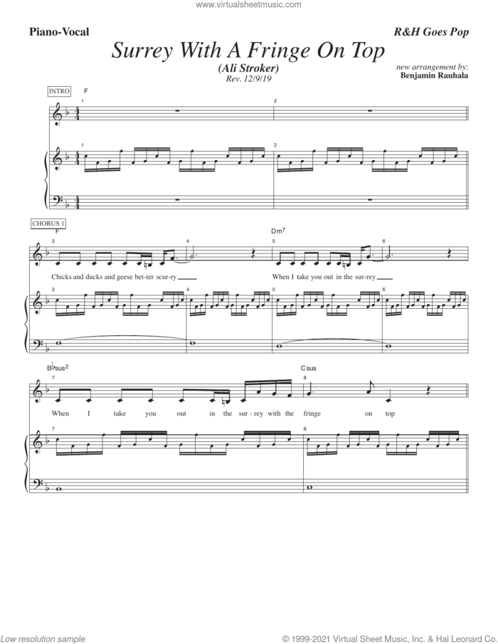 The Surrey with the Fringe on Top [R&H Goes Pop! version] (from Oklahoma!) sheet music for voice and piano by Rodgers & Hammerstein, Benjamin Rauhala, Oscar II Hammerstein and Richard Rodgers, intermediate skill level