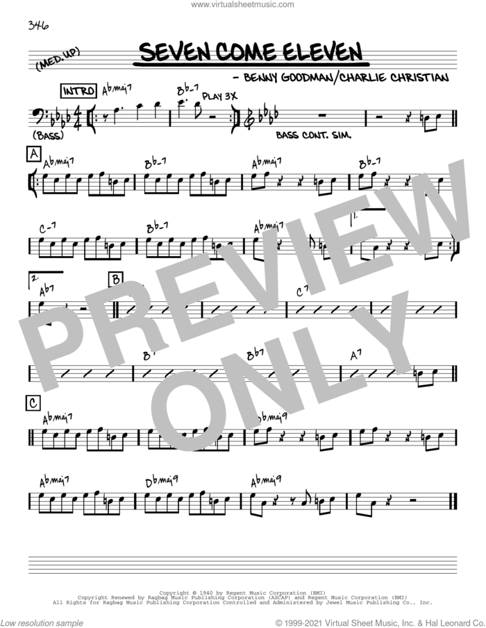 Seven Come Eleven [Reharmonized version] (arr. Jack Grassel) sheet music for voice and other instruments (real book) by Benny Goodman, Jack Grassel and Charles Christian, intermediate skill level