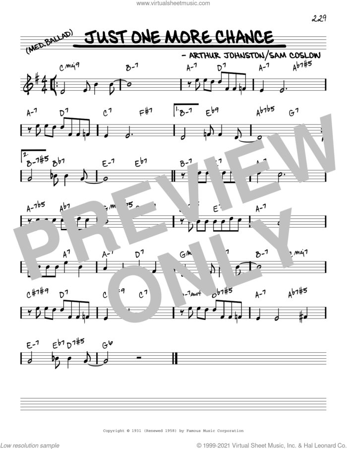 Just One More Chance [Reharmonized version] (arr. Jack Grassel) sheet music for voice and other instruments (real book) by Ruby Braff, Jack Grassel, Arthur Johnston and Sam Coslow, intermediate skill level