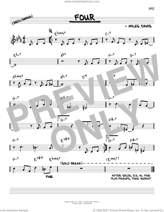 Four [Reharmonized version] (arr. Jack Grassel) sheet music for voice and other instruments (real book) by John Coltrane, Jack Grassel and Miles Davis, intermediate skill level