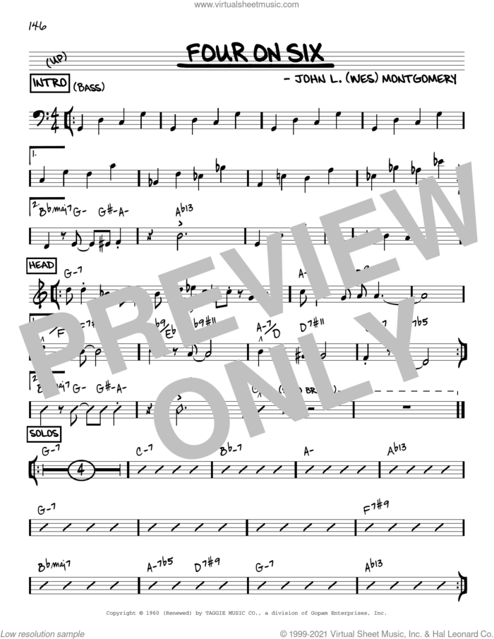 Four On Six [Reharmonized version] (arr. Jack Grassel) sheet music for voice and other instruments (real book) by Wes Montgomery and Jack Grassel, intermediate skill level