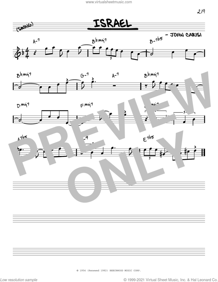 Israel [Reharmonized version] (arr. Jack Grassel) sheet music for voice and other instruments (real book) by Miles Davis, Jack Grassel and John Carisi, intermediate skill level