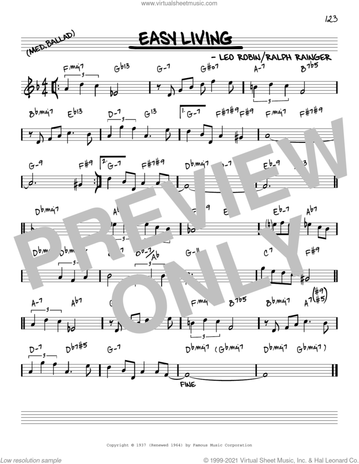 Easy Living [Reharmonized version] (arr. Jack Grassel) sheet music for voice and other instruments (real book) by Billie Holiday, Jack Grassel, Leo Robin and Ralph Rainger, intermediate skill level