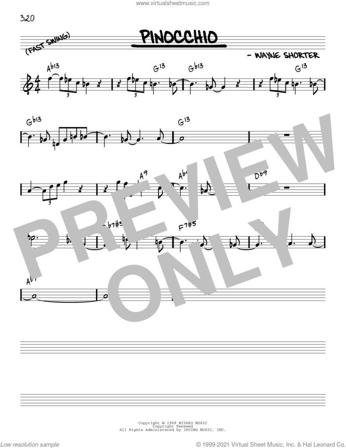 Pinocchio [Reharmonized version] (arr. Jack Grassel) sheet music for voice and other instruments (real book) by Wayne Shorter and Jack Grassel, intermediate skill level