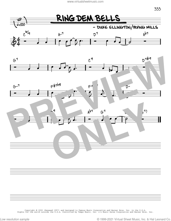 Ring Dem Bells [Reharmonized version] (arr. Jack Grassel) sheet music for voice and other instruments (real book) by Duke Ellington, Jack Grassel and Irving Mills, intermediate skill level