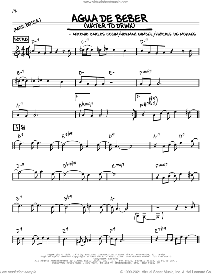 Agua De Beber (Water To Drink) [Reharmonized version] (arr. Jack Grassel) sheet music for voice and other instruments (real book) by Antonio Carlos Jobim, Jack Grassel, Norman Gimbel and Vinicius de Moraes, intermediate skill level