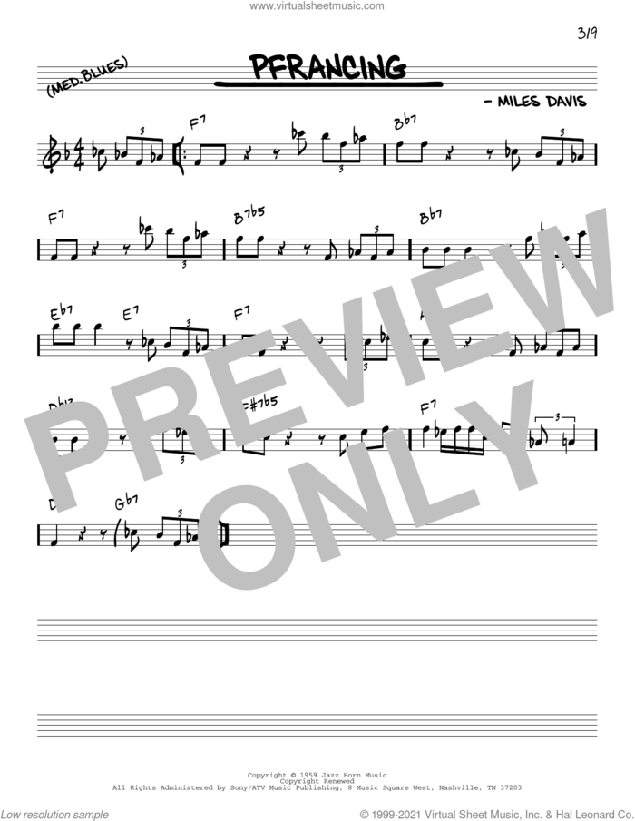 Pfrancing [Reharmonized version] (arr. Jack Grassel) sheet music for voice and other instruments (real book) by Miles Davis and Jack Grassel, intermediate skill level