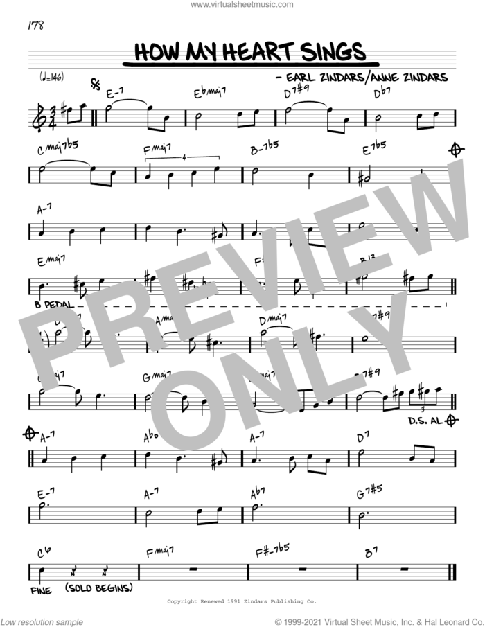 How My Heart Sings [Reharmonized version] (arr. Jack Grassel) sheet music for voice and other instruments (real book) by Bill Evans, Jack Grassel, Anne Zindars and Earl Zindars, intermediate skill level