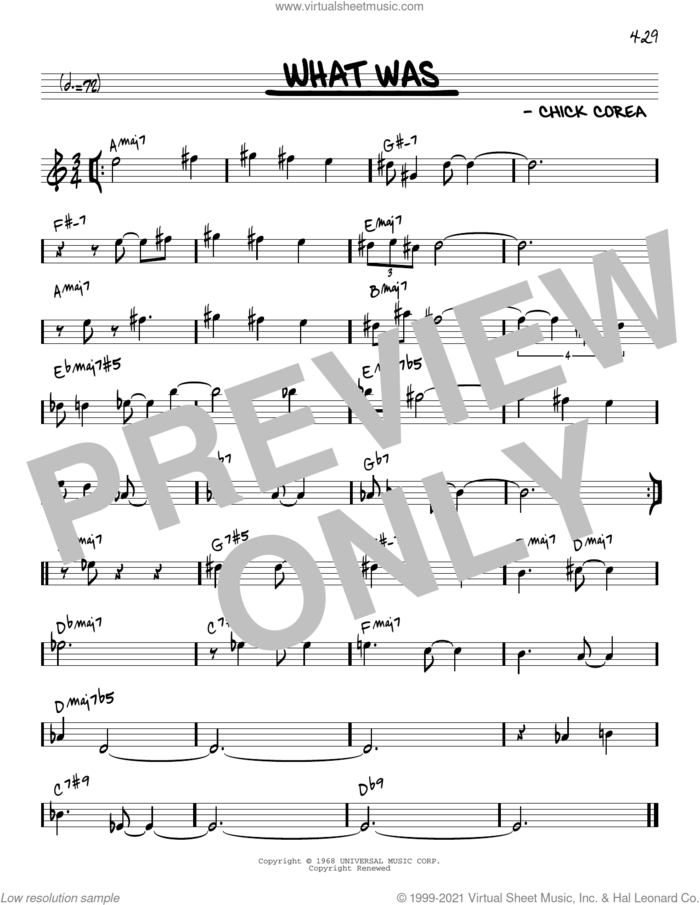 What Was [Reharmonized version] (arr. Jack Grassel) sheet music for voice and other instruments (real book) by Chick Corea, Jack Grassel and Tom Lellis, intermediate skill level