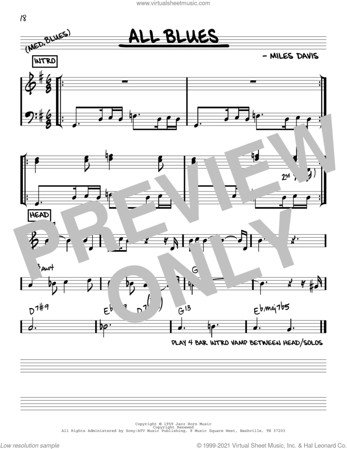 All Blues [Reharmonized version] (arr. Jack Grassel) sheet music for voice and other instruments (real book) by Miles Davis, Jack Grassel and John Coltrane, intermediate skill level