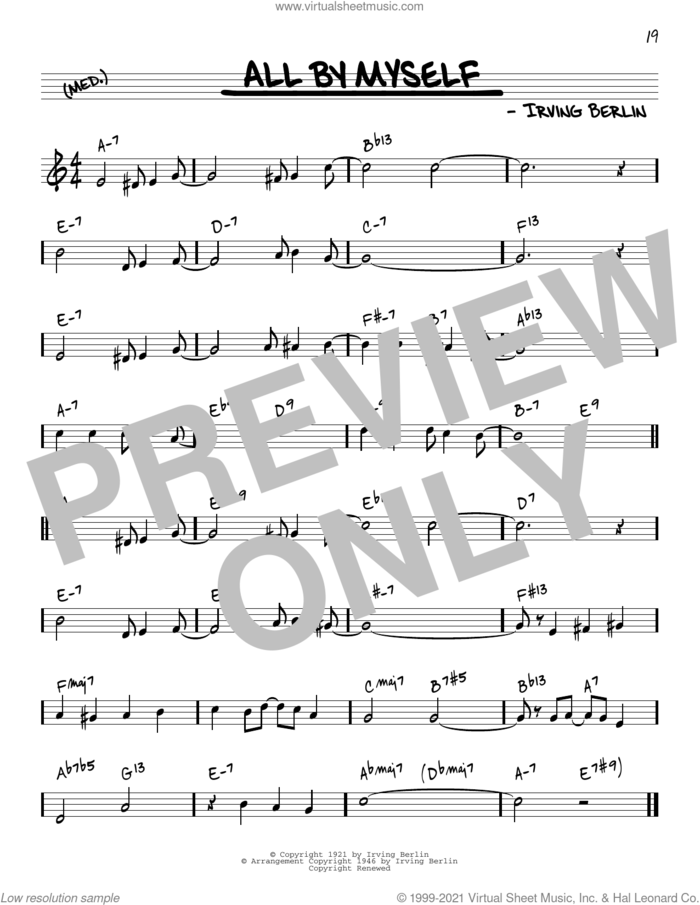All By Myself [Reharmonized version] (arr. Jack Grassel) sheet music for voice and other instruments (real book) by Irving Berlin, Jack Grassel, Bing Crosby, Frank Crumit and Ted Lewis, intermediate skill level