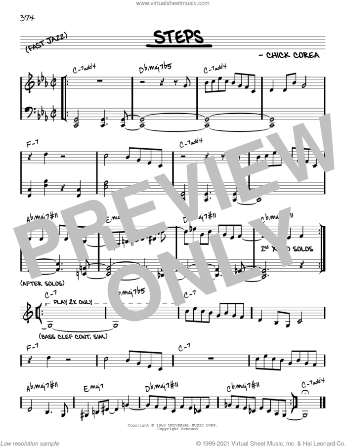 Steps [Reharmonized version] (arr. Jack Grassel) sheet music for voice and other instruments (real book) by Chick Corea and Jack Grassel, intermediate skill level