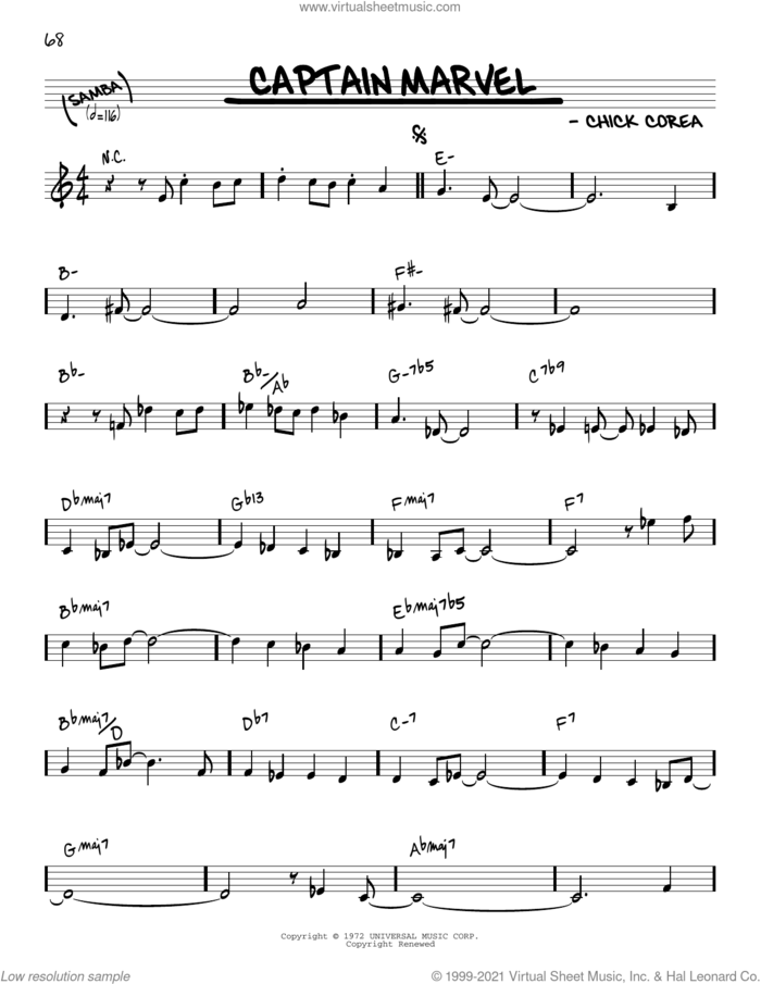 Captain Marvel [Reharmonized version] (arr. Jack Grassel) sheet music for voice and other instruments (real book) by Chick Corea and Jack Grassel, intermediate skill level