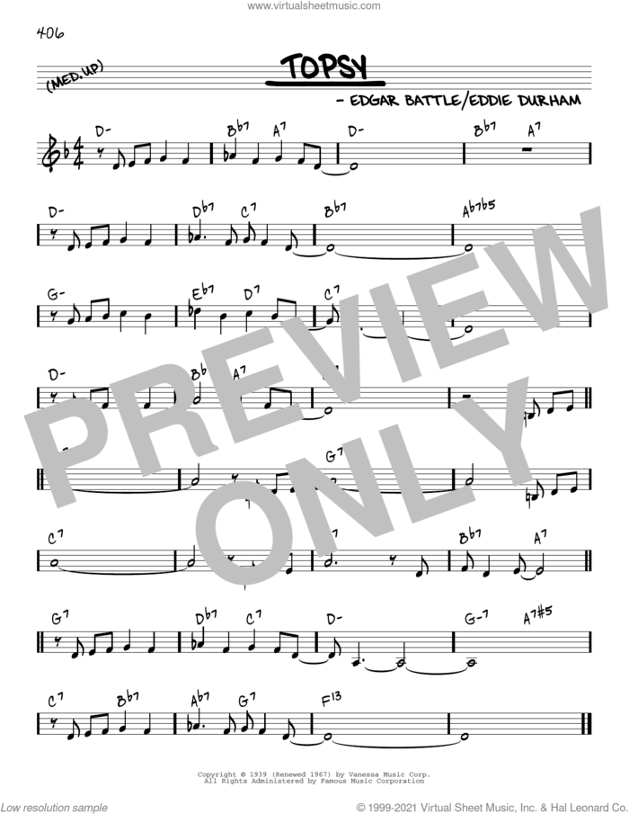 Topsy [Reharmonized version] (arr. Jack Grassel) sheet music for voice and other instruments (real book) by Cozy Cole, Jack Grassel, Eddie Durham and Edgar Battle, intermediate skill level