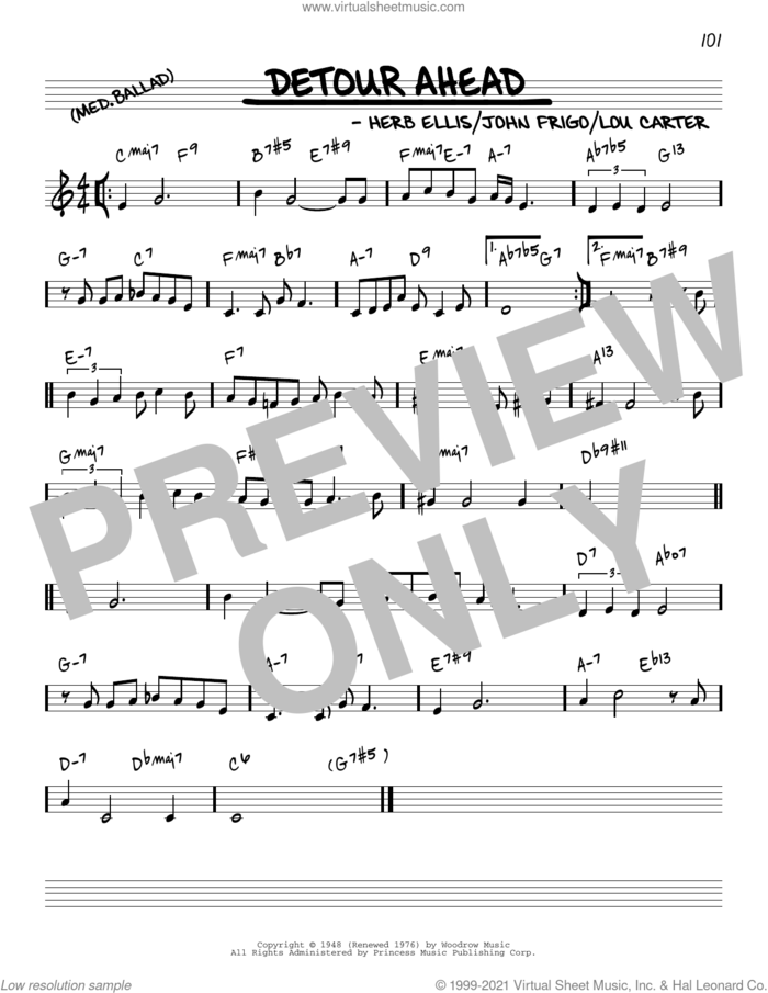 Detour Ahead [Reharmonized version] (arr. Jack Grassel) sheet music for voice and other instruments (real book) by Herb Ellis, Jack Grassel, John Frigo and Lou Carter, intermediate skill level