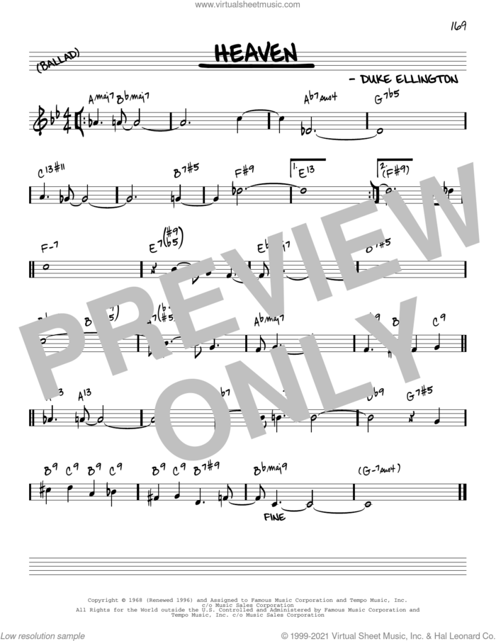 Heaven [Reharmonized version] (arr. Jack Grassel) sheet music for voice and other instruments (real book) by Duke Ellington and Jack Grassel, intermediate skill level