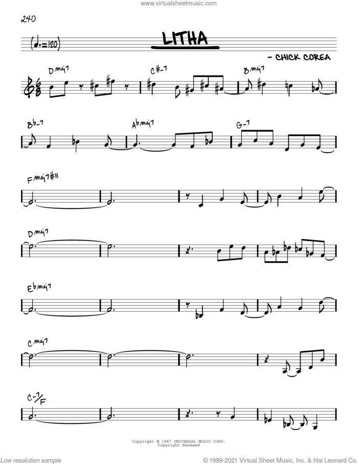 Litha [Reharmonized version] (arr. Jack Grassel) sheet music for voice and other instruments (real book) by Chick Corea and Jack Grassel, intermediate skill level