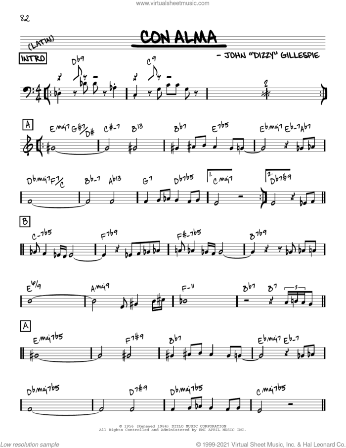 Con Alma [Reharmonized version] (arr. Jack Grassel) sheet music for voice and other instruments (real book) by Dizzy Gillespie and Jack Grassel, intermediate skill level