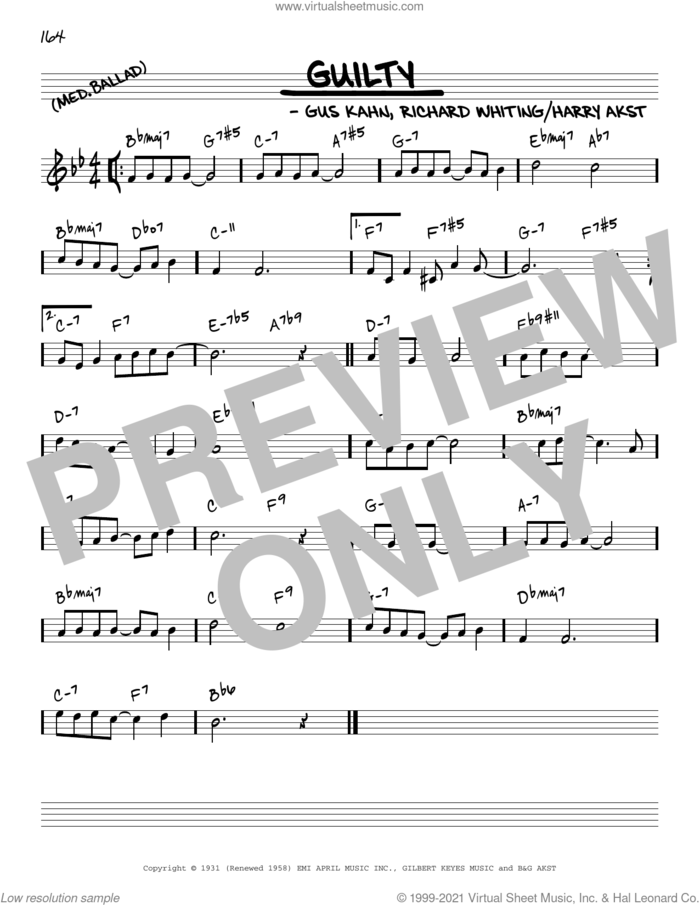 Guilty [Reharmonized version] (arr. Jack Grassel) sheet music for voice and other instruments (real book) by Gus Kahn, Jack Grassel, Harry Akst and Richard A. Whiting, intermediate skill level