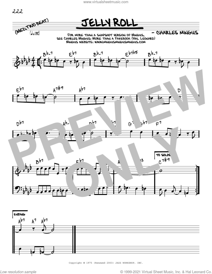 Jelly Roll [Reharmonized version] (arr. Jack Grassel) sheet music for voice and other instruments (real book) by Charles Mingus and Jack Grassel, intermediate skill level