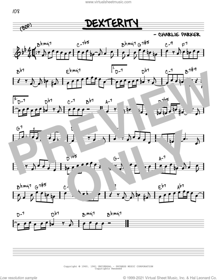 Dexterity [Reharmonized version] (arr. Jack Grassel) sheet music for voice and other instruments (real book) by Charlie Parker and Jack Grassel, intermediate skill level
