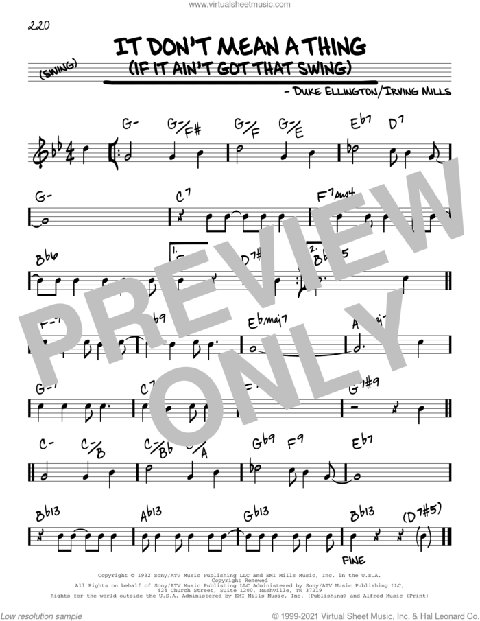 It Don't Mean A Thing (If It Ain't Got That Swing) [Reharmonized version] (arr. Jack Grassel) sheet music for voice and other instruments (real book) by Duke Ellington, Jack Grassel and Irving Mills, intermediate skill level